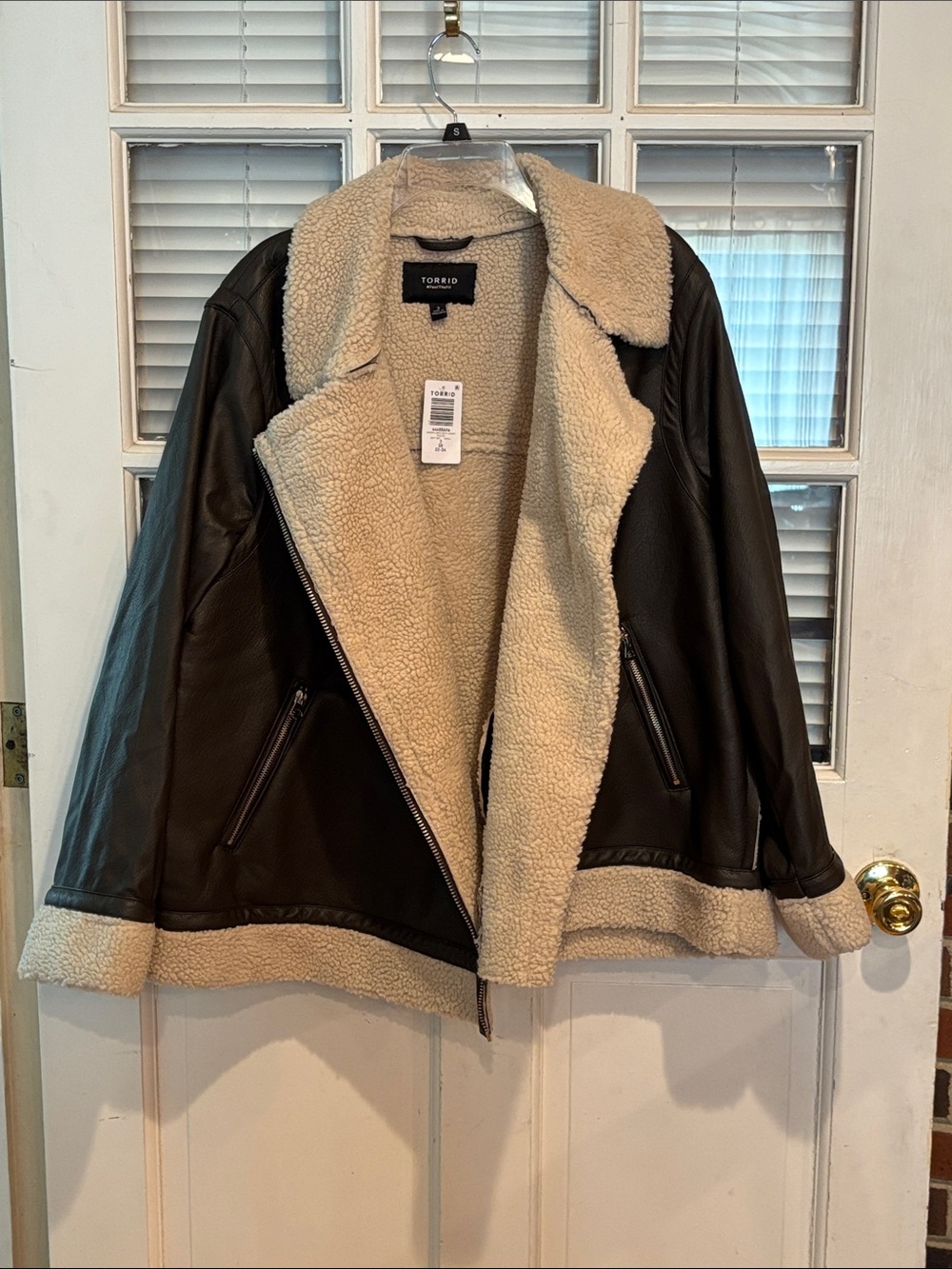 Torrid Brown Faux Leather Teddy Aviator Jacket with Cream Sherpa size 22-24 - Picture 11 of 13